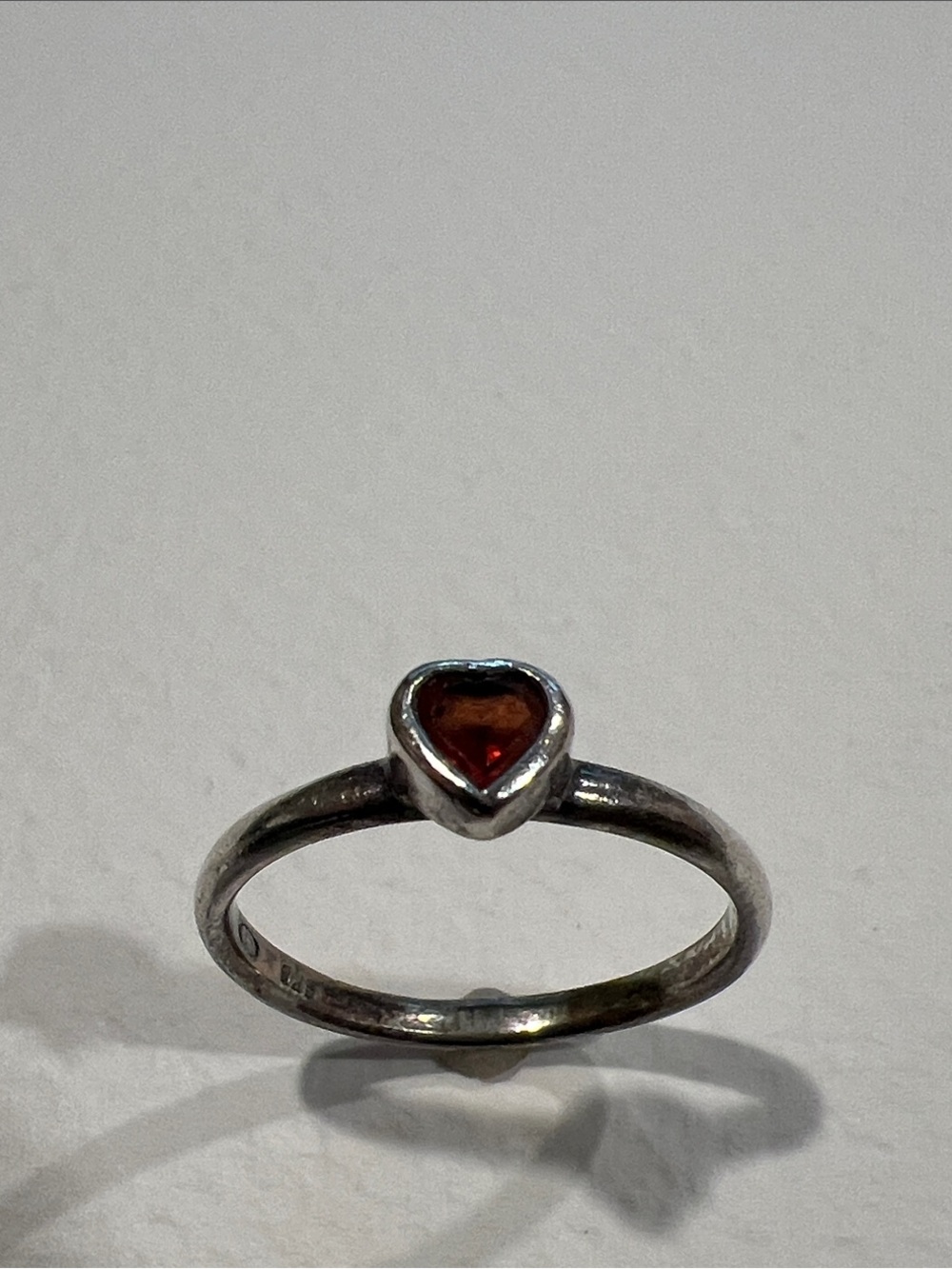 Sterling Silver Heart Ring with Red Garnet